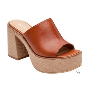 Lisa Vicky Juicy Cognac Brown Napa Leather Platform Block Heel‎ Mules  10M NEW